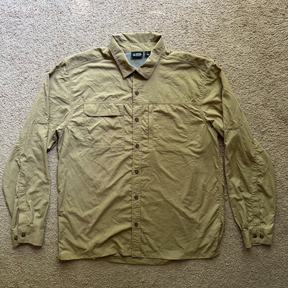 Eastern Mountain Sports Shirt Mens Large Button Up Vented Nylon Light Brown - Picture 1 of 11
